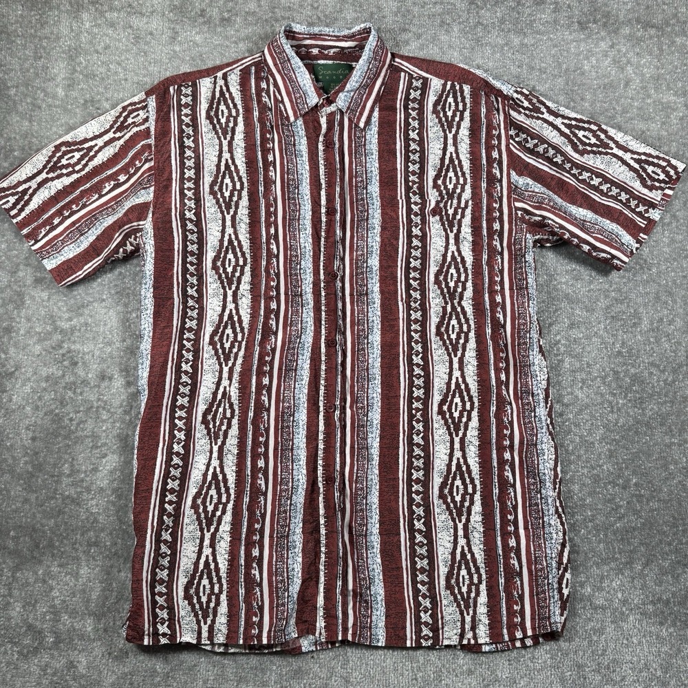 Scandia Woods Shirt‎ Men's Medium Silk Short Sleeve Button Up Aztec Western